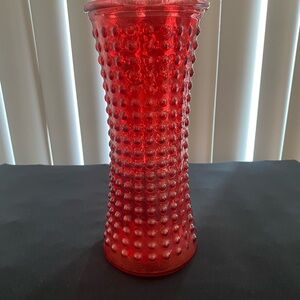 Ruby Red Hobnail Glass Vase 9 1/2inH 4 1/4inW